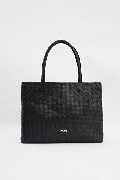 BE BLUE Μαύρη τσάντα - Πλεκτό σχέδιο