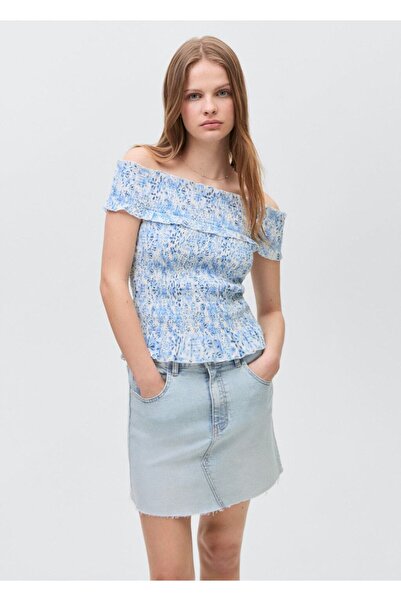 Mango Teen Kenarları dikişsiz denim mini etek