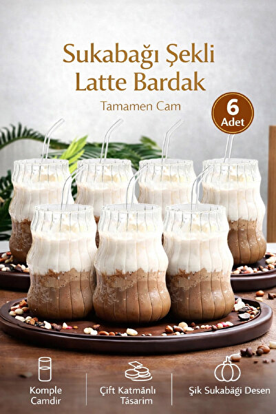 Berdina Home 6'Lı Pipetli Sukabağı Şekli Latte Bardak Seti Iskandinav Tarz Ca...