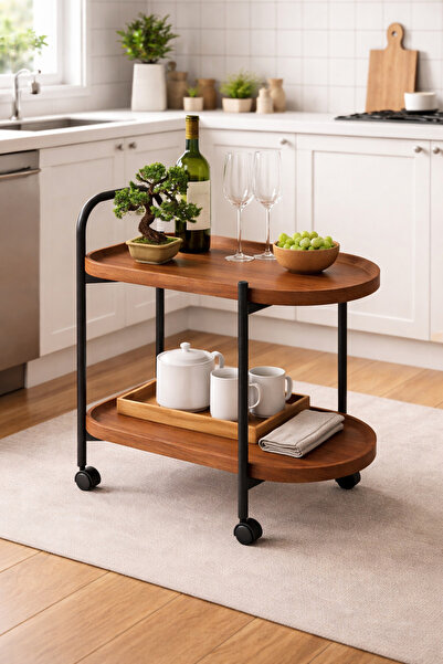 Golden Bark عربة تقديم، مع رفين، طاولة تقديم، طاولة جانبية، لغرفة المعيشة