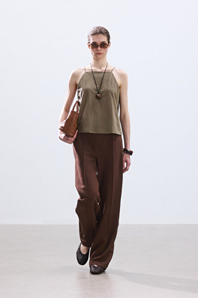 BE BLUE Коричневі віскозні штани з рельєфною фактурою