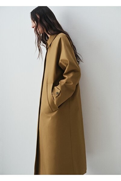 MANGO Woman %100 pamuklu uzun trençkot