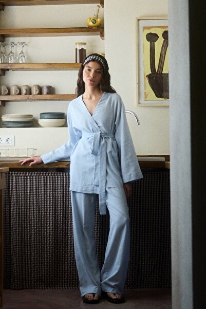 BE BLUE ΜΠΛΕ ΒΑΜΒΑΚΙ ΛΙΝΟ ΠΑΝΤΕΛΟΝΙ PALAZZO