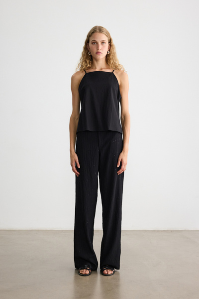 BE BLUE ΜΑΥΡΟ Φωτεινό Παντελόνι PALAZZO