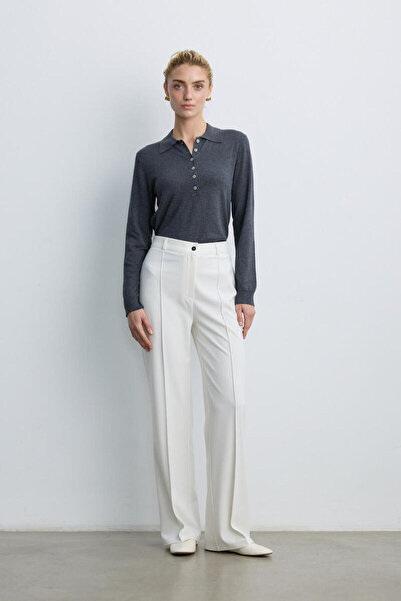 BE BLUE PANTALONI PALAZZO CU NERVURI ECRU