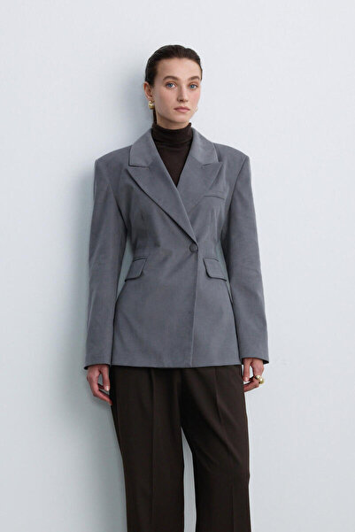 BE BLUE Dusty Blue Velvet Blazer