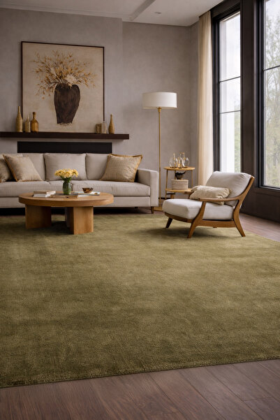 Vog Halı Alure Yeşil El Dokuma Saf Bambu Halı Lüks Yumuşak Minimalist Modern ...