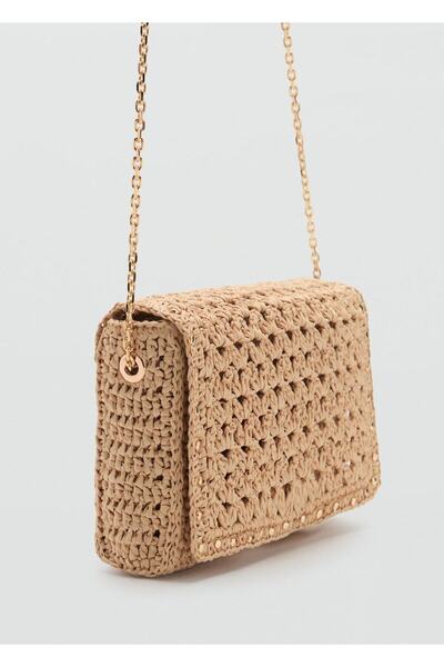 MANGO Woman Doğal lif zımbalı omuz çantası