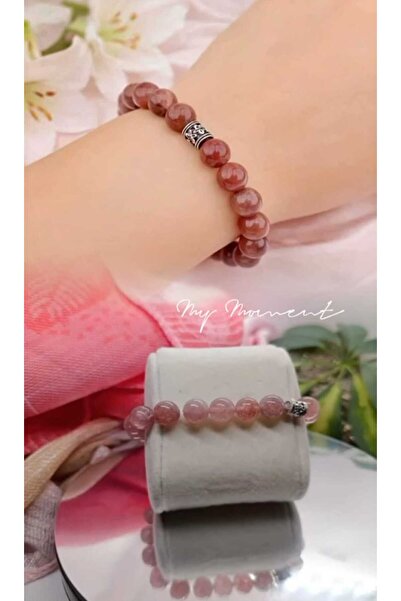 DOĞA KUTUSU BAŞAK VE YENGEÇ Taşı Bileklik (8mm) Çilek Kuvars