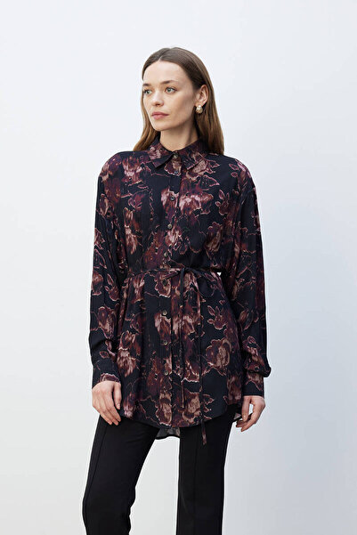 BE BLUE Claret Red Floral Patterned Vintage Shirt