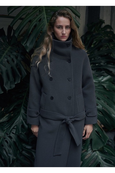 MANGO Woman Kemerli yün palto