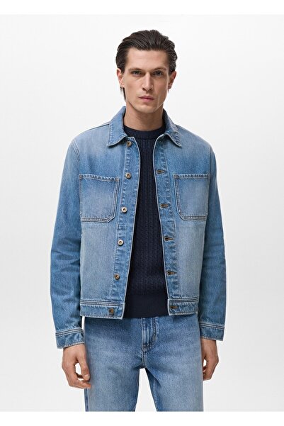 MANGO Man Kürk yakalı denim mont