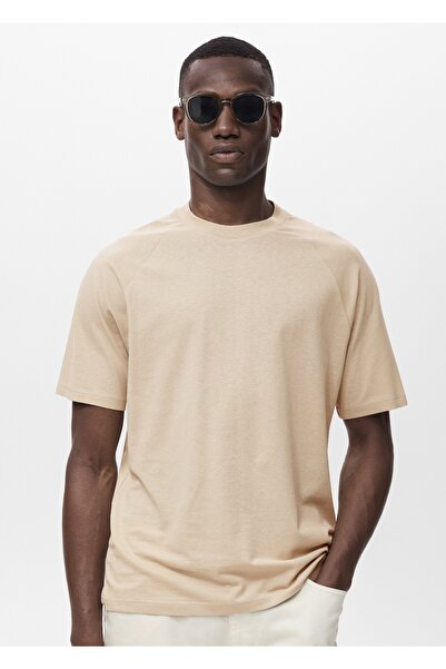 MANGO Man Rahat kesim pamuklu keten tişört