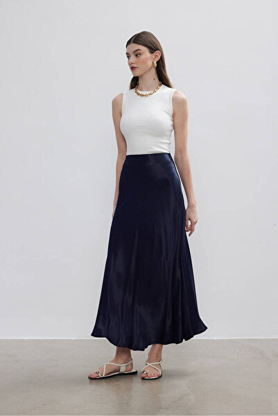 BE BLUE Fustă SATIN ALBASTRU MARINE