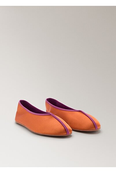 MANGO Woman Contrast Ballerinas with Satin Ribbon