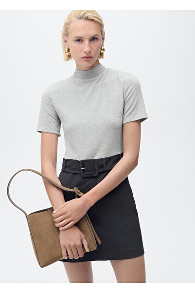 MANGO Woman Kontrast kemerli elbise