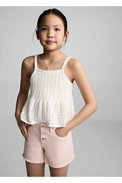 MANGO Kids Paçaları dikişsiz denim şort