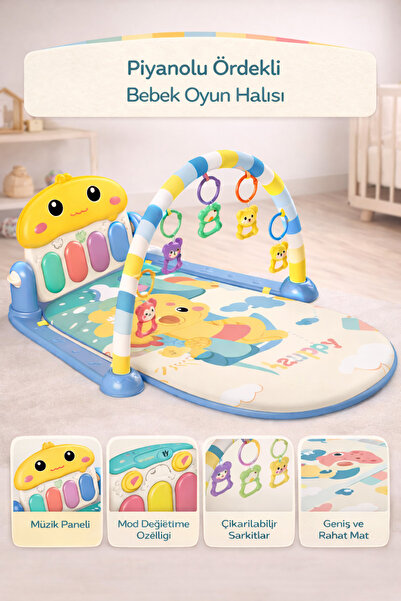 YILDIRIM OYUNCAK Bebek Oyun Halısı Piyanolu, Gökkuşağı Ördek Desenli 73 cm Se...