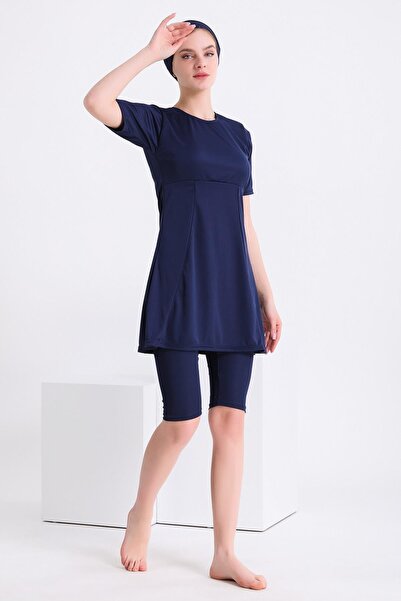 Swana Costum de baie cu semi-hijab, cu jumătate de mânecă, albastru marină, m...