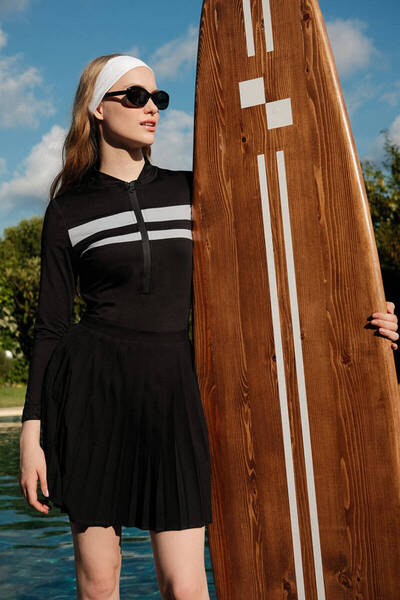 BE BLUE Black Striped Surf Swimsuit