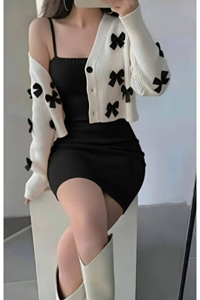 DAMGA Collection Women's Bow Detailed Thessaloniki Knitted Cardigan