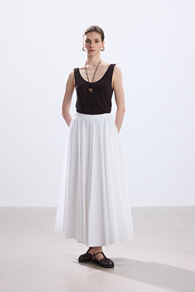 BE BLUE Ekru Piece Detail Poplin Skirt