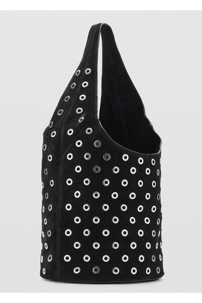 MANGO Woman Eyelet detaylı deri bucket çanta