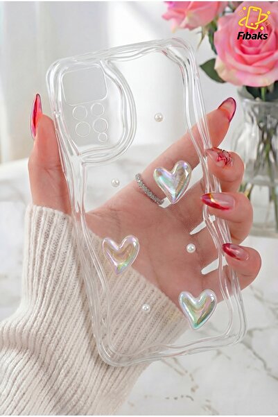 Fibaks Redmi Note 11 Pro/12 Pro 4G Kılıf 3D Kalpli İnci Tasarımlı Desenli Kam...