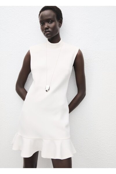 MANGO Woman Perkins yaka volanlı elbise