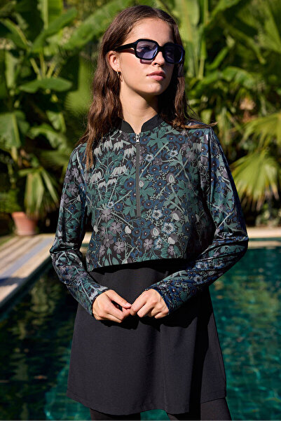 BE BLUE Comfortable Floral Patterned Hijab Swimsuit Dress