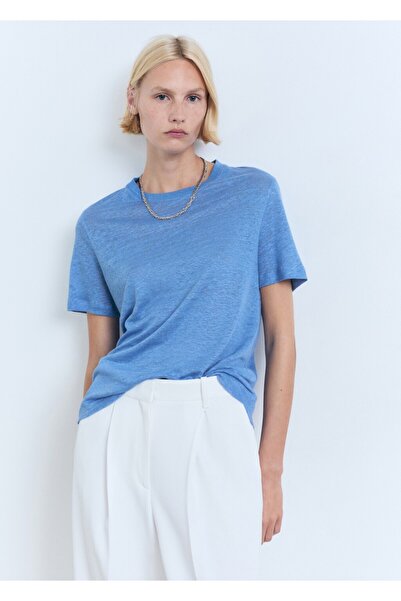 MANGO Woman Kısa kollu keten tişört