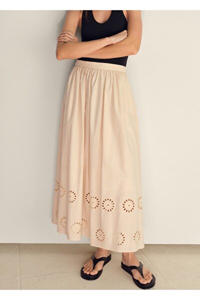 MANGO Woman Kenarı işlemeli pamuklu etek