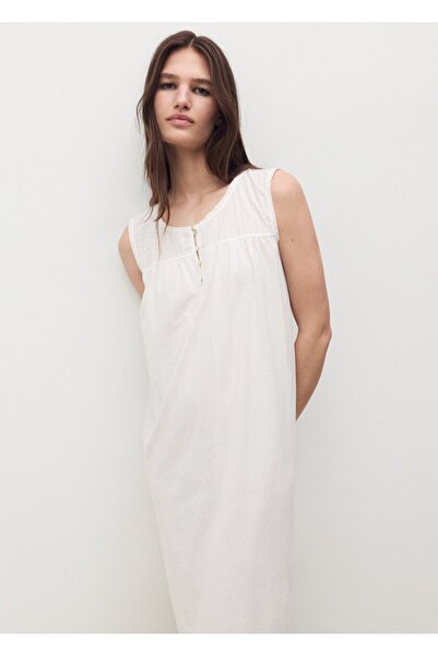 MANGO Woman Pamuklu işleme detaylı gecelik