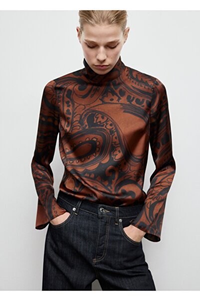 MANGO Woman Şal desenli saten bluz