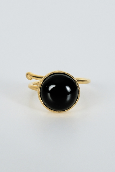 BE BLUE Handmade Black Copal Stone Gold Ring
