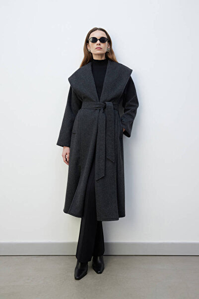 BE BLUE Anthracite Wool Crossbody Coat