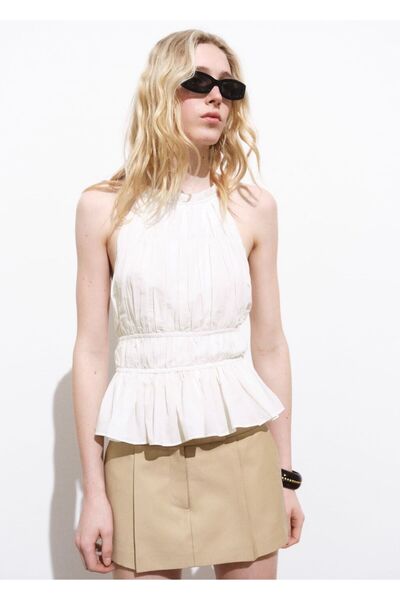 MANGO Woman Pamuklu halter yaka bluz