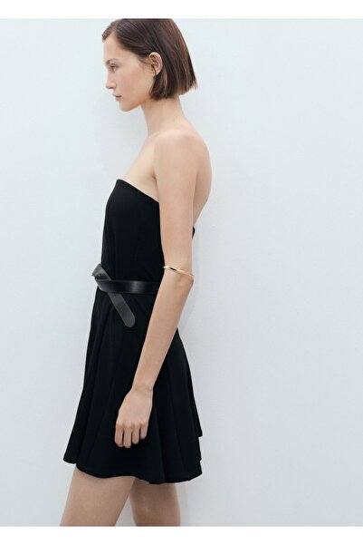 MANGO Woman Straplez pileli kısa elbise