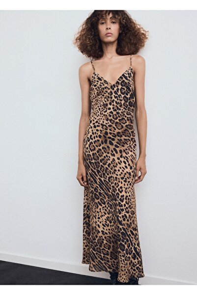 MANGO Woman Leopar desenli sırtı açık elbise