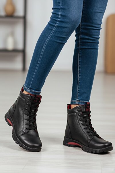 Mammamia Kadın Bot - Bağcıklı Fermuarlı Günlük Kullanıma Uygun Deri Bot D25KB...