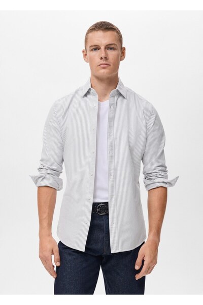 MANGO Man Kodak çizgili %100 pamuklu gömlek