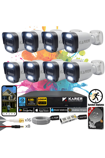 KARER Exitcam-8'li AHD Güvenlik Kamera Seti-Gece Renkli-6 WARMLED'li- Su Geçi...