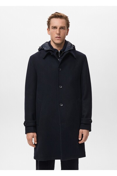 MANGO Man Çıkarılabilir kapüşonlu yün ceket