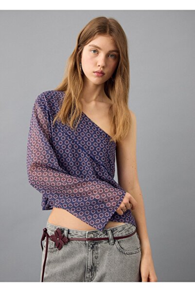 Mango Teen Desenli asimetrik bluz