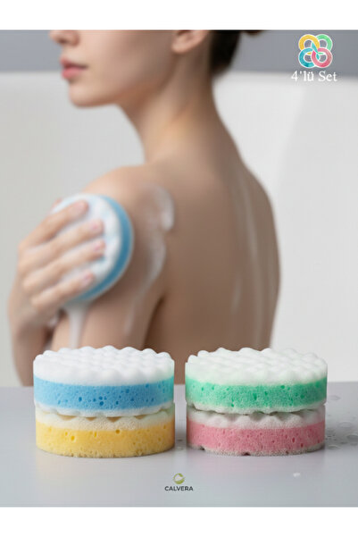 CALVERA 4 Adet Spa & Masaj Etkili Banyo Süngeri Seti - Lüks Duş Deneyimi & Ci...