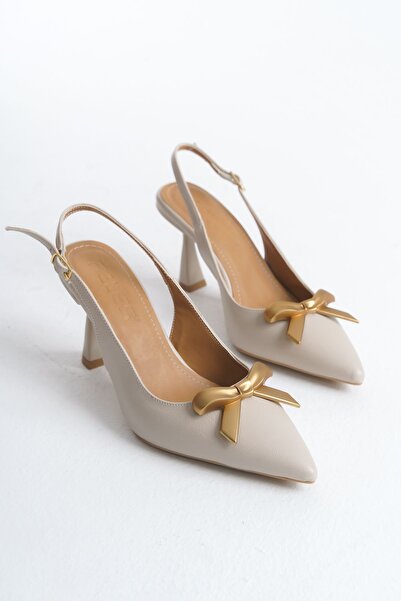 MARSEDO Μπεζ Παπούτσια Stiletto - Γυναικεία, Φιόγκος Slingback Μοντέλο Lenora