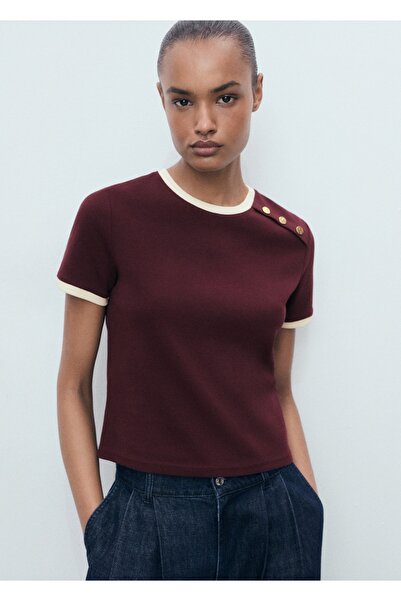 MANGO Woman Düğmeli koton tişört