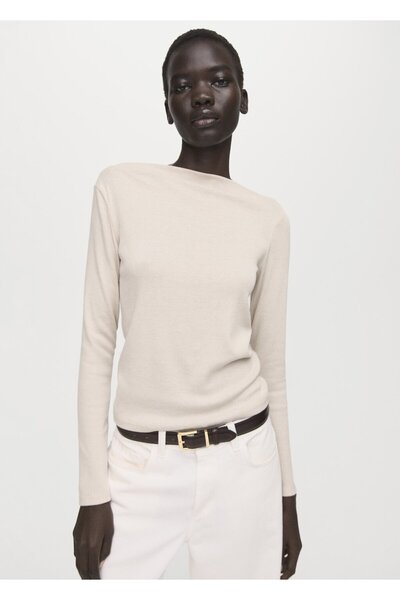 MANGO Woman Uzun kollu kayık yaka tişört