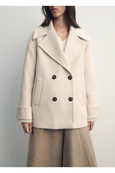 MANGO Woman Yün karışımlı kruvaze palto