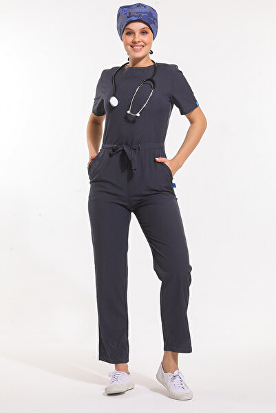 Wio Uniform Aster- Kadın Likralı Koyu Gri Medikal Üniforma Tulum